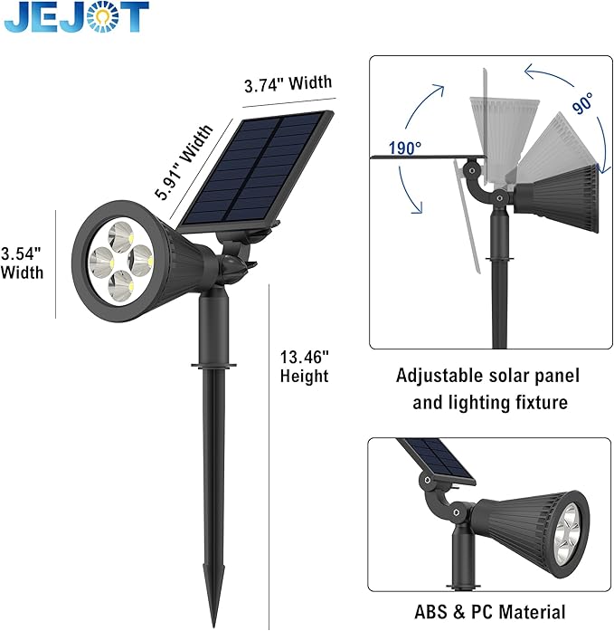 Solar Lights Outdoor Waterproof IP65,3000K Super Bright LED,2 Lighting Modes, Solar Powered Yard Garden Solar Spot Lights for Flag Landscape Auto On/Off-1 Pack