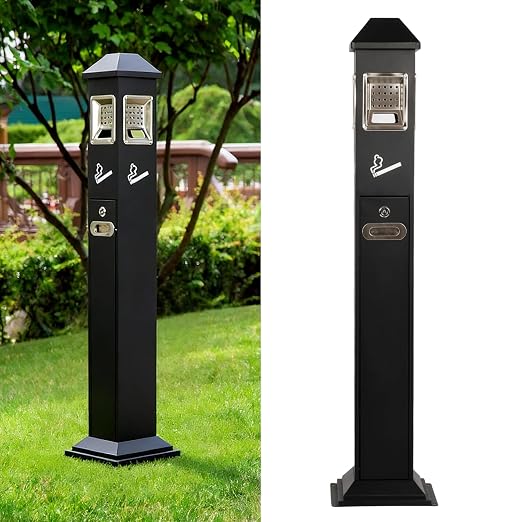 Commercial Trash Bin Outdoor Standing Trash Can Outside Receptacle | Stainless Steel Garbage Can Container with Lock & Removable Inner Bucket for Hotels Restaurants Bars Office Park Street