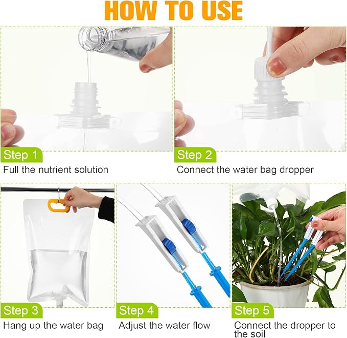Honeydak 3.5 L Plant Iv Water Bag Automatic Switch Plant Watering System Hanging Self Watering Spikes Drip Bag Kits Home Irrigation Sprinkler Device for Indoor Outdoor Garden Potted(14 Pieces)