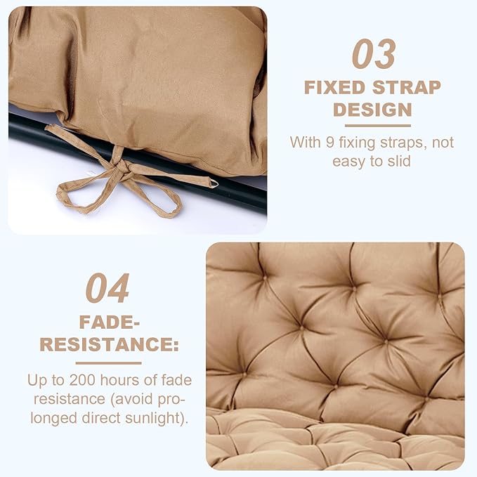 EverPine Outdoor Swing Cushion Replacement Patio Bench Cushion Waterproof Thick Seat Pad for Porch Swing Daybed Garden Sofa Furniture (Khaki)
