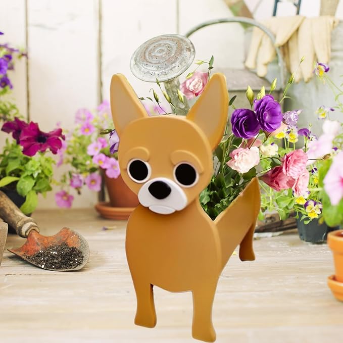 Yellow Chihuahua Dog Planter Plant Pots,Cute Dog Flower Planter,Gifts for Pet Lovers,Unique Animal Plant Pots,Office,Indoor Outdoor Garden Decor(9.45 * 5.91 * 13.46in)