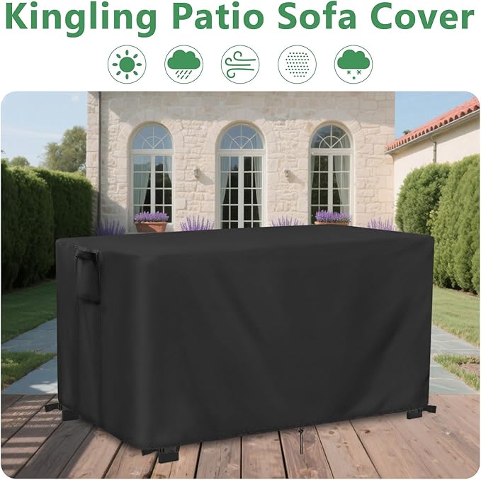 Kingling Outdoor Bench Cover for 2-Seat Aluminum Patio Sofa- Patio Sofa Covers Waterproof for Outdoor Seating Loveseat Covers Heavy Duty Couch Cover-50 L x 26" W x 25" H Inch(Black)