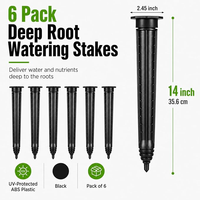 Junkin 6 Pack Tree Watering Stake Large UV Protected ABS Plastic Deep Root Irrigation Spike for Garden Shrubs Bushes Shrubs Flowers Fruits Vegetables Potted Plants (14 Inch)