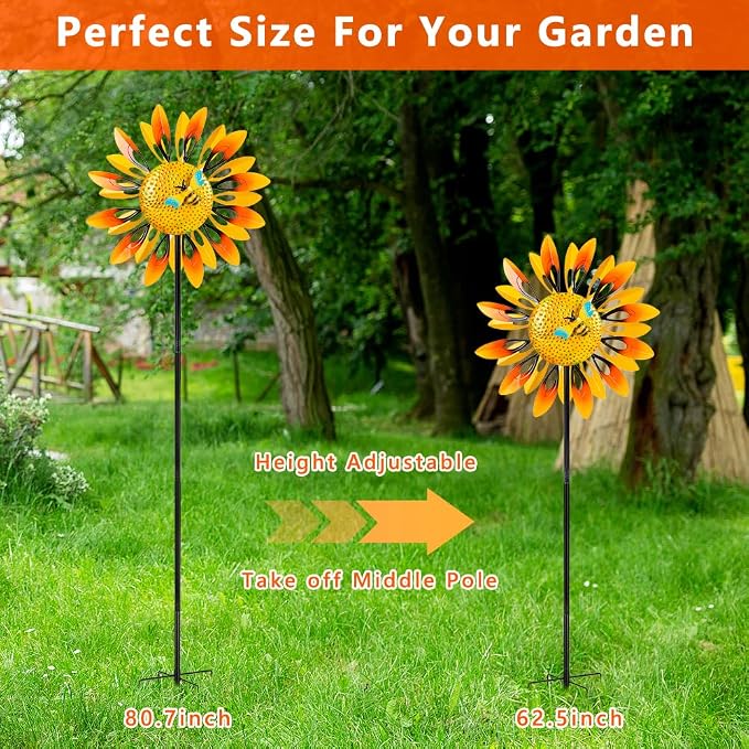 Stargarden Sunflower Wind Spinners, Large Metal Wind Sculptures, Windmill Yard Art,Sunflower Decor for Yard and Garden