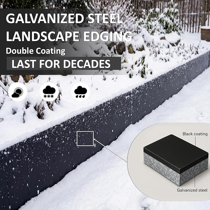 10 Inch Metal Landscape Edging 20FT (6 Panels) – Tall Galvanized Steel Garden Border with Built-in Spikes, Heavy Duty No Dig Flexible Lawn Edging for Yard, Flower Beds, Pathways & Landscaping