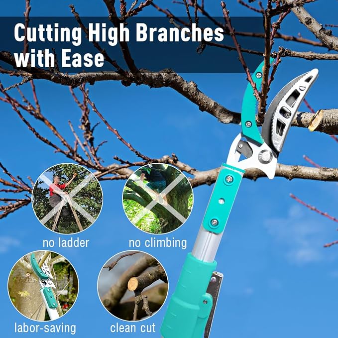Altdorff Tree Pruner Extendable, Tree Trimmers Long Handle Pruner, Extra Length to 10ft, Telescopic Pole Pruner with Rotate Head, Smooth Clean Cut, Ideal For Removing High Branches and Fruit Picking