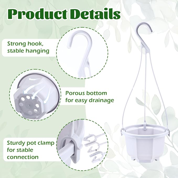 Roshtia 50 Pcs 3.7 inch Plastic Hanging Plant Pots with Hooks Flower Pots Baskets Outdoor Hanging Nursery Planter Holder for Home Garden Balcony Porch(Gray White, 3.7 inch)