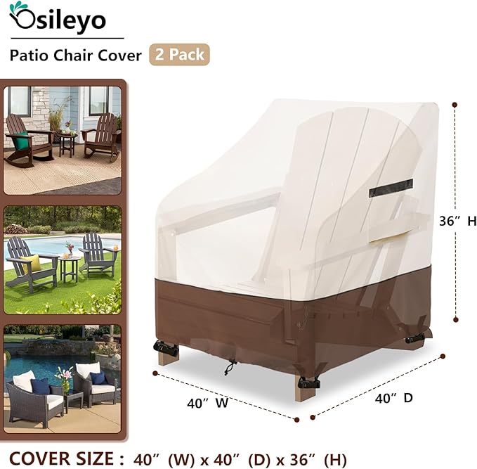 Patio Chair Covers 2 Pack,Waterproof Heavy Duty Patio Furniture Covers for Outdoor Chair(40 W x 40 D x 36 H inches) Beige & Brown