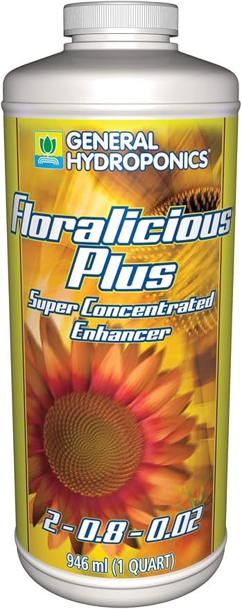 General Hydroponics HGC732206 Floralicious Plus 2-0.8-0.5, Concentrated Blend of Plant, Marine & Other Nutrients, Enhance Growth, Build Root & Leaf Mass, 1-Quart, 32-Ounce