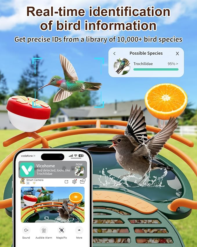 Bird Feeder with Camera, 2K HD Camera Birds Feeder with Bath Wireless Outdoor, Solar Powered Bird Watching with APP Control, Night Vision, Motion Detection Alerts, Birdfeeder for Backyard, Dark Green