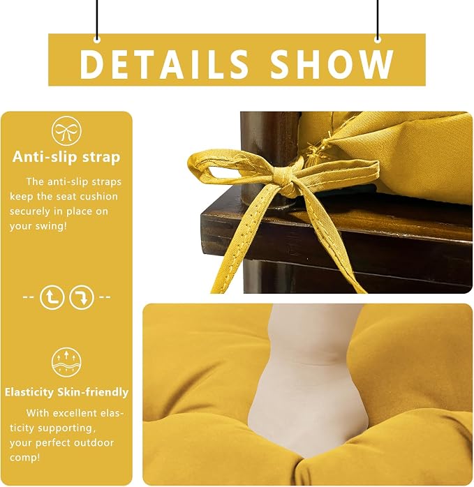 Porch Swing Cushions Waterproof Outdoor Replacement Cushion with Backrest Thicken 5" Bench Cushions Applicable to Patio,Outdoor,Backyard and Garden(Yellow 48×40×5inch)