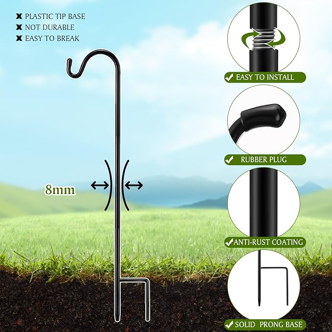 1 Pcs Shepherds Hook for Outdoor Adjustable Bird Feeder Pole Metal Steel Shepherd Hooks for Hummingbird Stand Feeder Pole for Garden Plant, Lantern, Hanging Wedding Decor (24 Inch)