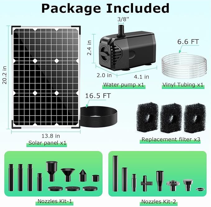 POPOSOAP Solar Fountain Pump, 45W Solar Pond Pump Kit with 340GPH Flow Rate Adjustable, PVC Tubing Solar Powered Water Pump for Outdoor Fountains, Garden, Ponds, Pools, Fish Tank, Backyard P145H