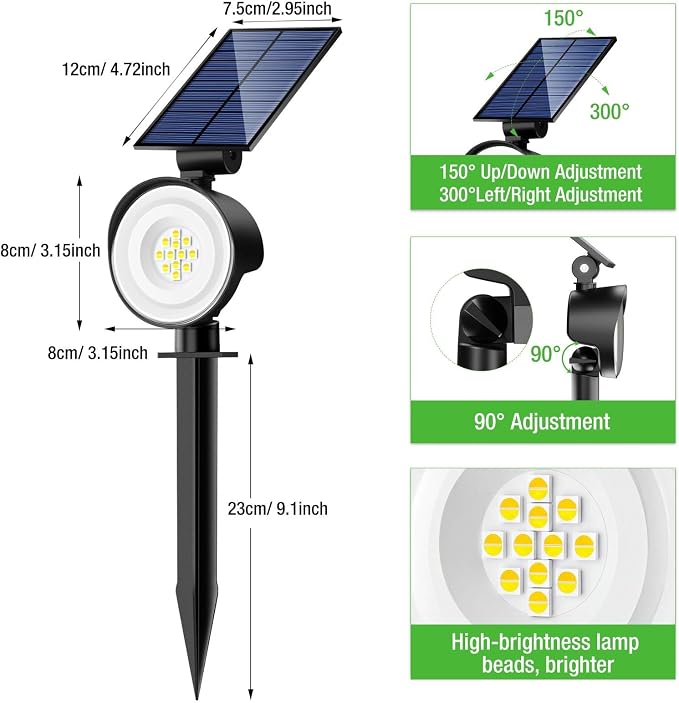 nipify 8 Pack Solar Lights Outdoor Waterproof, 3 CCT Solar Spot Lights with 2 Brightness Landscape Spotlights for Outside Garden Yard Trees