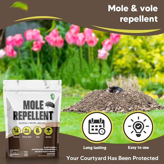 Mole Repellent for Lawns, Groundhog Repellent Outdoor, Armadillo Repellent, Mole Deterrent for Yard, Vole Repellent Outdoor, Gopher Repellent, Safe for Family & Pets, 8 Packs
