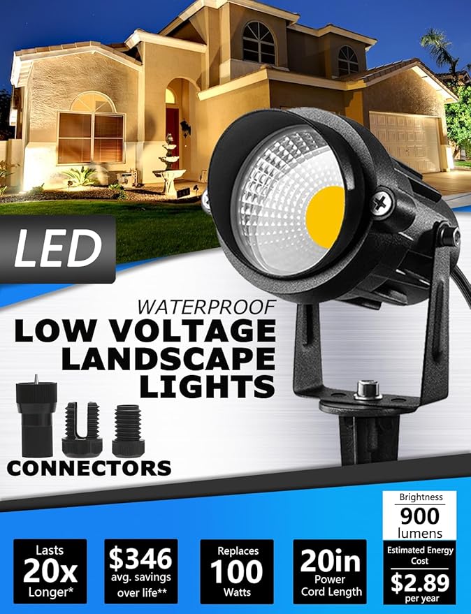 SUNVIE 12W Low Voltage Landscape Lighting Landscaping Lights with Connectors Outdoor LED Landscape Light 3000K Waterproof Tree Flag Lights Low Voltage Lighting with Stand for Garden Yard Path, 16 Pack | 12-24V 3000K Waterproof 900LM Yard Pathway Garden...
