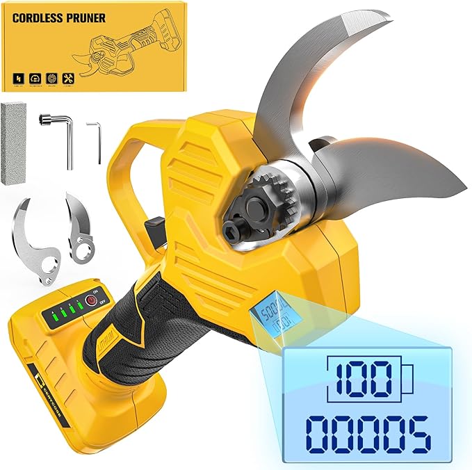 Cerycose Electric Pruning Shears Compatible with DeWalt 20v Battery, 0.8-2 Inch Max Cutting Diameter Electric Pruner with LCD Display & Imported SK7 Steel Blades for Gardening Tree Pruning(No Battery)