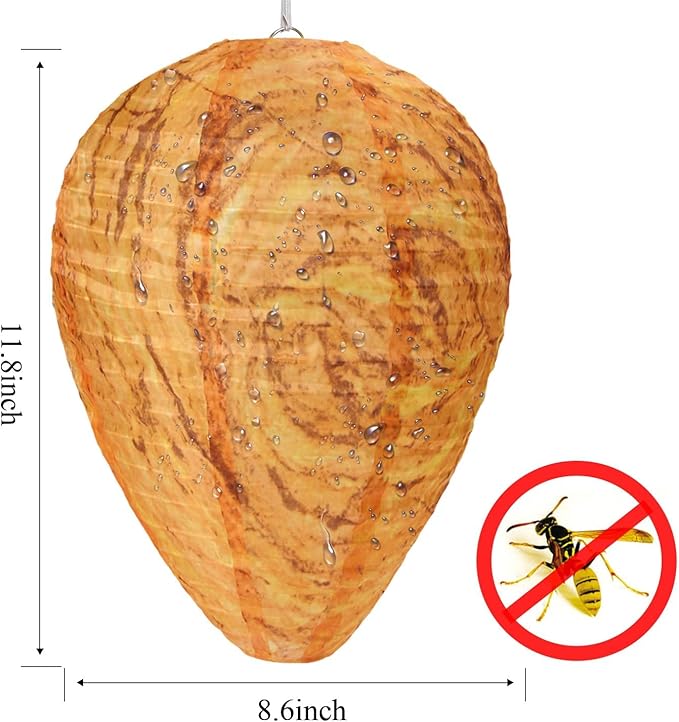 DECYOOL 4 Pack Wasp Nest Decoy Hanging Wasp for Wasps Hornets Yellow Jackets Outdoor Waterproof Material (Orange)