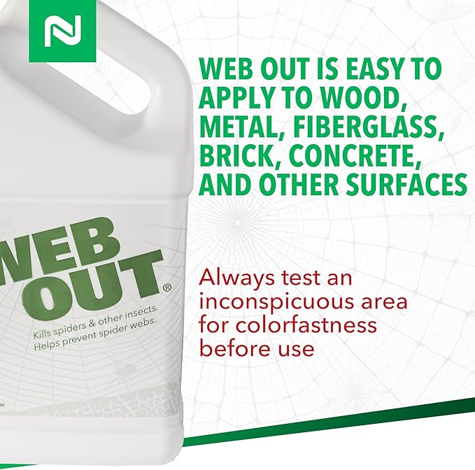 Nisus Web Out Cobweb Eliminator and Repels Spiders, Ants, Mosquitoes, Cockroaches, Aids in Web Control, Ready-to-Use Biodegradable Spray, 1 Gallon