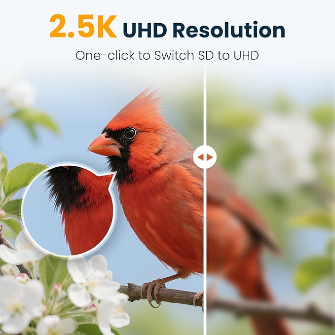 Smart Bird Feeder with Camera, 2.5K UHD Bird Feeder Camera Solar Powered, Sensitive AI Identification, Instant Alerts Capture Video, IP66 Waterproof for Outdoor, Ideal Gift for Mom, Blue