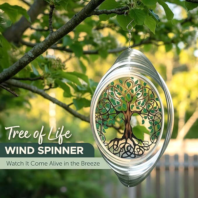 ISEO XL Tree of Life Wind Spinner for Yard and Garden, Hanging Outdoor Decor, Yard Art, Porch and Patio Decorations, Metal Wind Spinners Outdoor, Weather Resistant, 15”