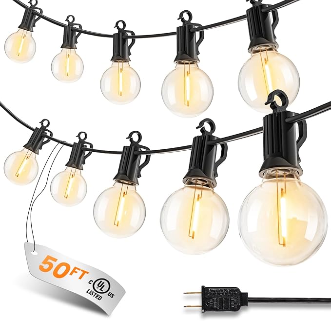 Outdoor String Patio Lights, 50FT 50 LED Patio Lights Waterproof, Connectable Shatterproof Hanging Outside String Light for Backyard, Porch, Deck, Balcony, Garden, House Decor, 2200K