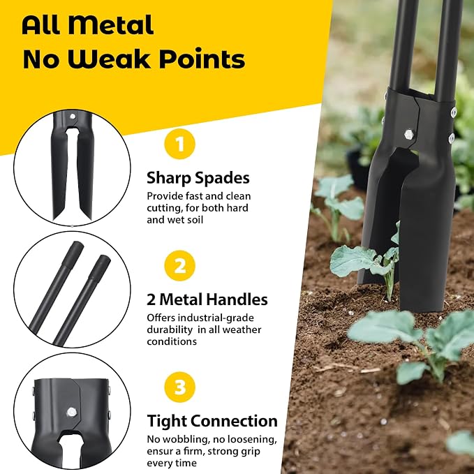Post Hole Digger Tool, Heavy Duty Post Hole Digger with 55 Inch Handle, Dual Sharp Blades for Soil Plugging, Digging, Cultivating, Weeding, Manual Post Hole Digging Tool Garden Shovel, Black