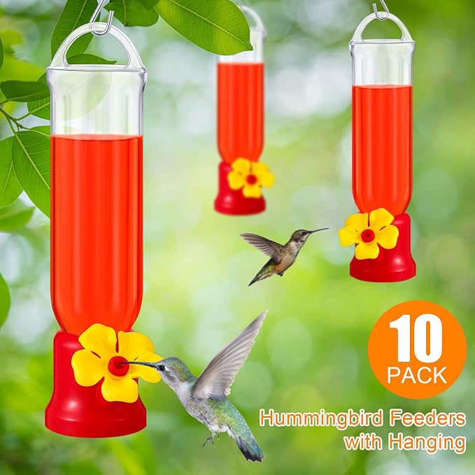 Sunnyray 40 Pcs Small Hummingbird Feeder for Outdoors Mini Plastic Feeders with S Hook and Cleaning Brush for Outdoors Window Hanging