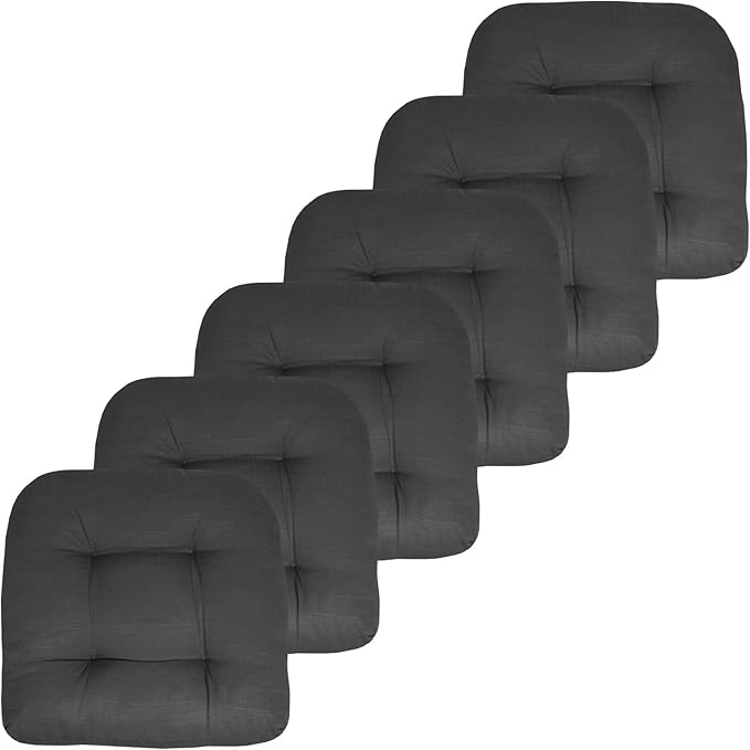 Sweet Home Collection Patio Cushions Outdoor Chair Pads Premium Comfortable Thick Fiber Fill Tufted 19" x 19" Seat Cover, 6 Pack, Charcoal