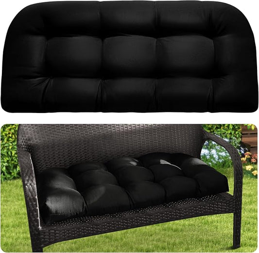 MAGIC ELEPHANT Outdoor Bench Cushion, Memory Foam Loveseat Cushion for Patio Furniture Wicker Chair, Settee Porch Swing Seat Cushion, 44 x 19 Inches (Black)