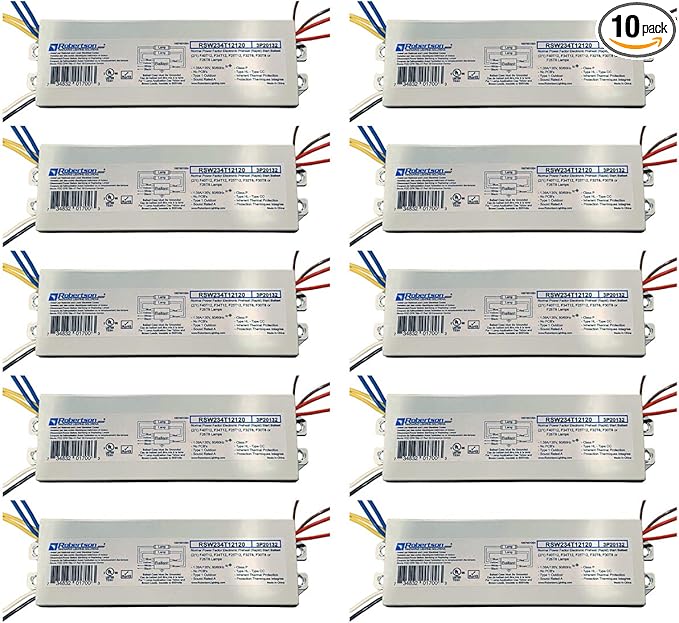 Robertson 2P20132 Quik-Pak of 10 Fluorescent eBallasts for 2 F40T12 Linear Lamps, Preheat Rapid Start, 120Vac, 50-60Hz, Normal Ballast Factor, NPF, Model RSW234T12120 /A