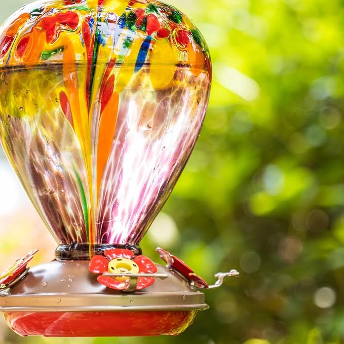 Muse Garden Hummingbird Feeders for Outdoors Hanging, Blown Glass Hummingbird Feeder, Humming Bird Gifts for Mom, Garden Decor for Outside, Unique Gifts Idea for Women, 34OZ, Purple Tulips | Muse Garden Hummingbird Feeders for Outdoors Hanging, Blown G...