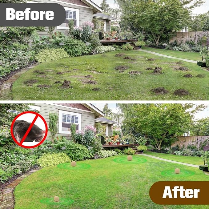 Mole Repellent for Lawns, Mole and Vole Repellent Outdoor, Gopher Repellent, Groundhog Repellent Outdoor, Armadillo Repellent, Mole Deterrent for Yard, Lasts Up to 3 Months, 8 Balls
