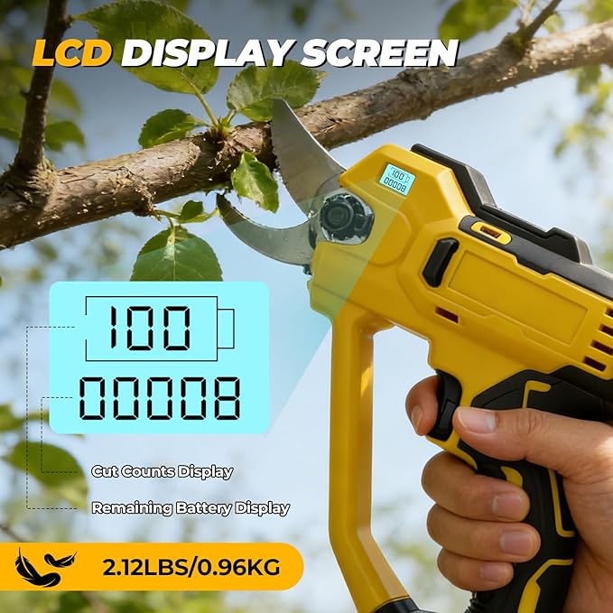Cordless Electric Pruning Shears Compatible with De-W-alt 20V MAX Batteries (Tool Only), 2 Inch 600W Brushless Motor, SK5 Blades, LCD Display, Auto Sleep Mode,Replacement Blades Included