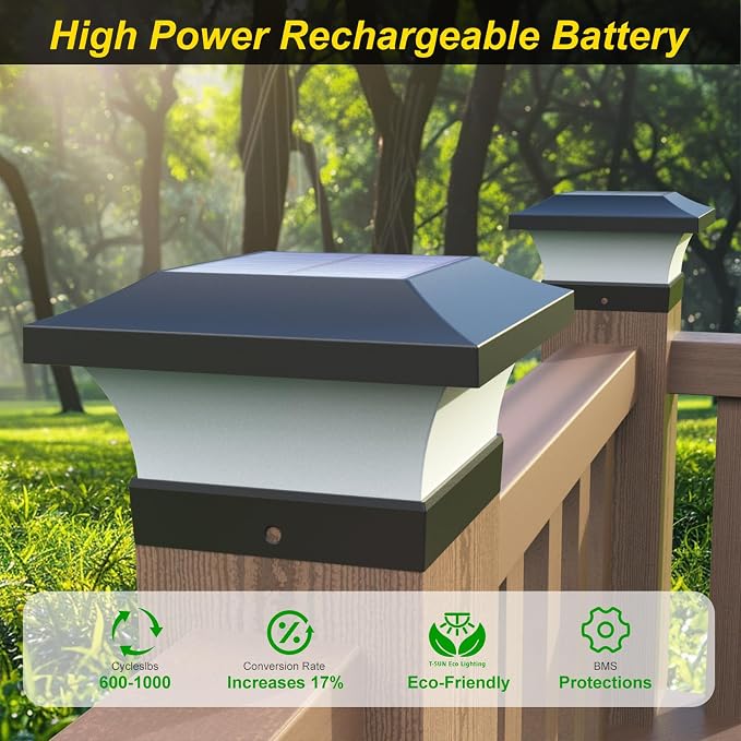 T-SUN Solar Post Lights, 12 Pack Waterproof Outdoor Solar Post Cap Lights for 4X4 Wooden Posts, 6000K Cool White LED Lighting, Deck, Patio Garden Decor or Fence