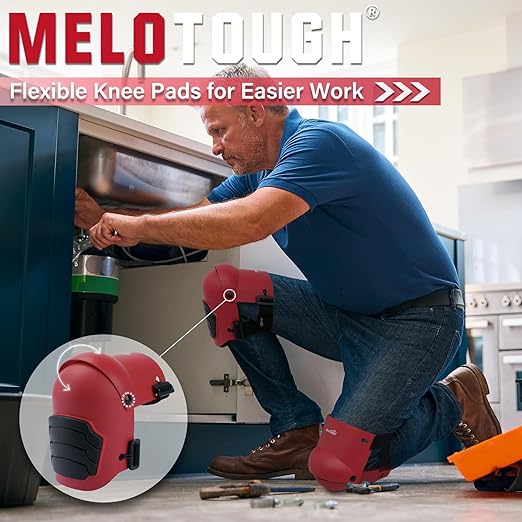 MELOTOUGH Knee Pads for Work,Construction,Flooring,Gardening-Comfortable and Flexible(Red)