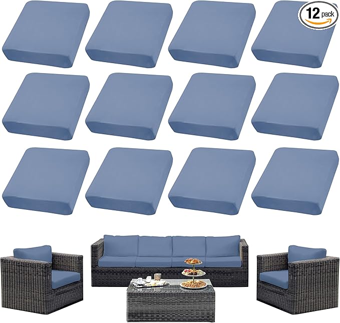 Outdoor Cushion Covers Set,12PCS Patio Furniture Couch Seat Slipcovers, Replacement for Sofa Sectional Chair(Cover，Only)
