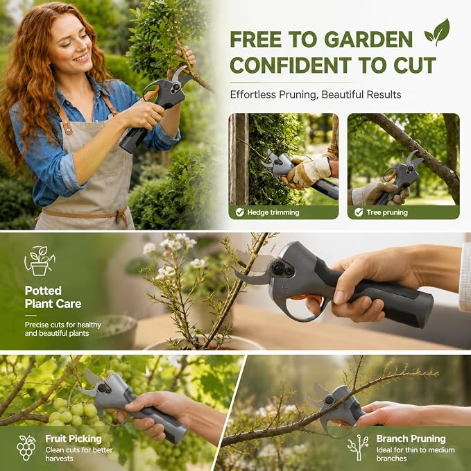 Lightweight Electric Pruning Shears for Tired Hands, Cordless Pruner for Women, Seniors & Smaller Hands, 4200mAh Battery, Adjustable 0.6"/1" Cutting Opening, SK5 Blade Brushless Garden Shears