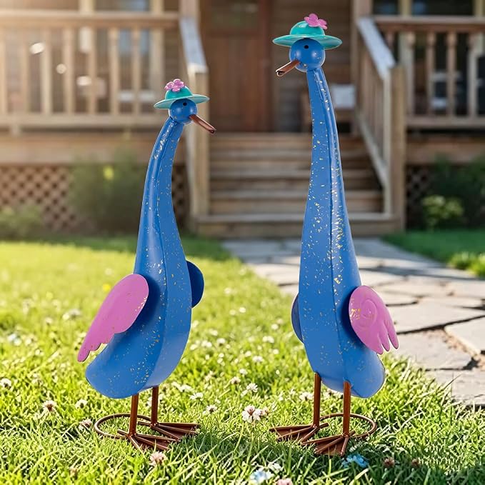 22" Duck Garden Statue Set of 2 Metal Ducks | Outdoor Decor Porch Animal Figurine Yard Art Sculptures Rustproof Lawn Ornament for Outside Patio Backyard Decorations