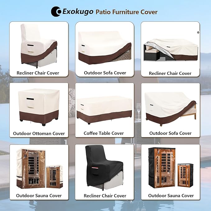 Outdoor Recliner Chair Cover,600D Heavy Duty Waterproof Patio Chair Covers,Outdoor Furniture Covers for Lawn/Garden Recliner Chiar,Beige&Brown