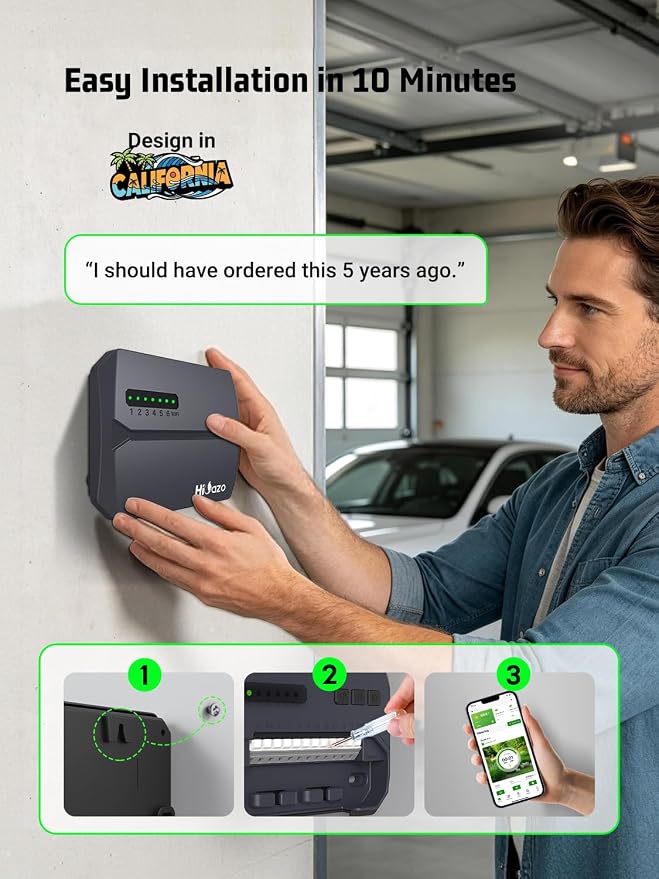 Indoor Smart Sprinklers Controller WiFi, Irrigation Controller Easy Use App Enabled, 6 Zone + 16 Plans, Save Water Auto Skip Rain, Freeze & Wind, 10 Minutes Install