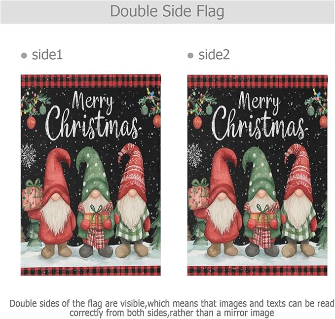 Pfrewn Christmas Winter House Flag 28x40 Double Sided Gnome with Gifts Berry Xmas Tree Large Garden Yard Flags Welcome Seasonal Outdoor Indoor Banner for Xmas Holiday Yard Home Decoration