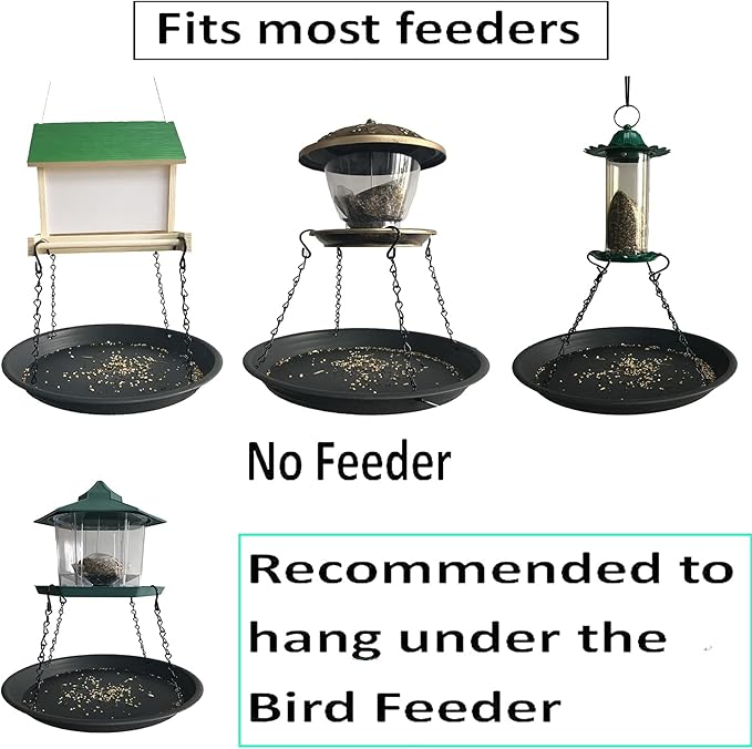 12.8" Homes Garden Platform Bird Feeder, Large Hanging Tray Squirrel Feeder, Seed Catcher Tray, Bird Viewing, Backyard, Large Capacity, Black