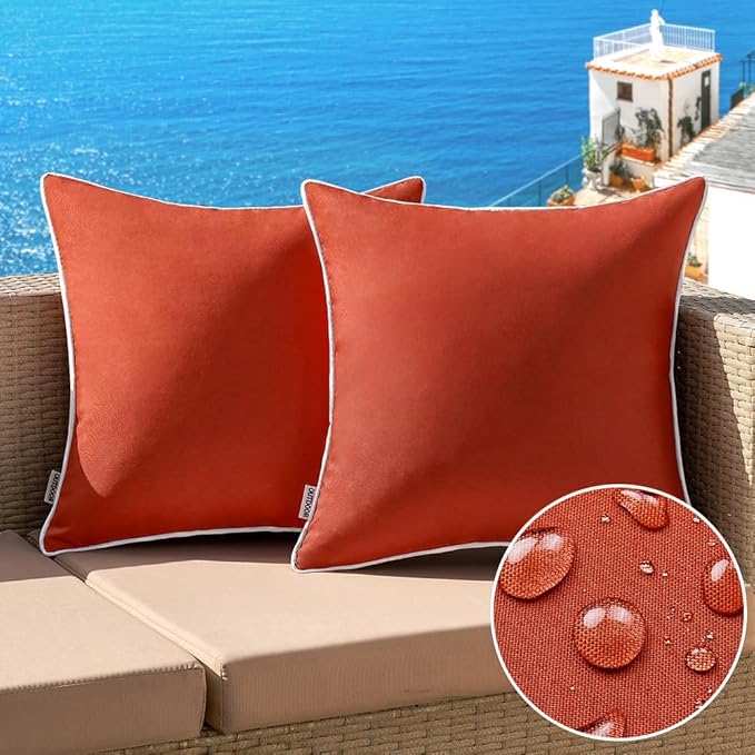MIULEE Pack of 2 Outdoor Waterproof Pillow Covers Decorative Farmhouse Throw Pillow Covers Square Solid Color Couch Pillow Covers for Patio Tent Bed Sofa Living Room 18x18 Inch Rust