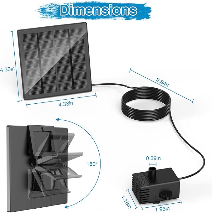 Jutai Solar Fountain Kit with Holder Glass Panel - No Battery, DIY Mini Solar Water Pump Works in Shadow with Sucker for Bird Bath, Hummingbird, Water Feature, Outdoor, 9.84ft Power Cord, 8 Nozzles