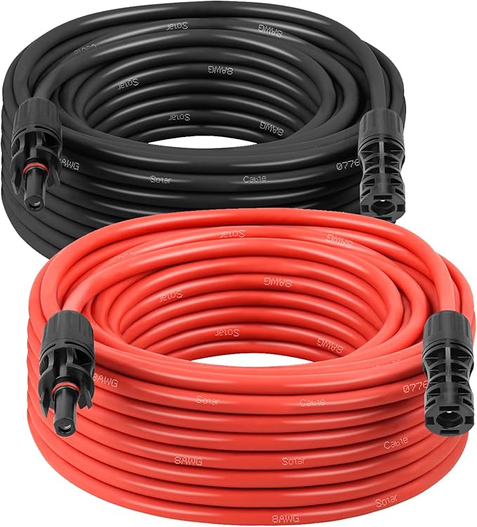 Solar Panel Extension Cable - 8AWG 30FT Solar Wire with Female & Male Waterproof Connector PV Wire for RV, Photovoltaic Systems, Home, Boat, Solar Panels, Car(30 Feet Red + 30 Feet Black)