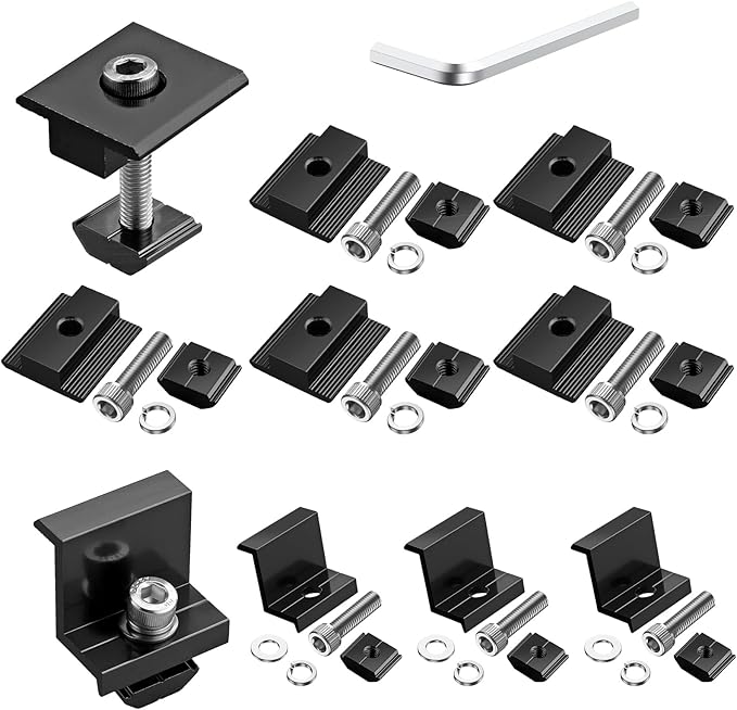 Anbte 10 PCS Solar Panels Brackets 35mm, Aluminium 6 x T-Shaped Mid Clamps + 4 x End Clamps, Solar Panel Mounting Brackets for Metal, Tin, Flat, Sheet Roofs, RV, Black