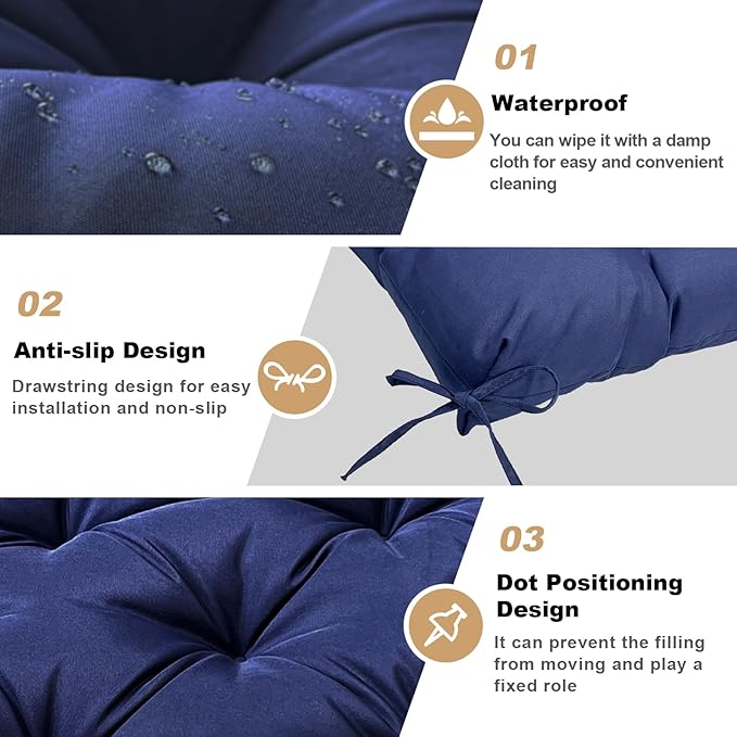 Porch Replacement Swing Cushions for Outdoor: 2-3 Seater Garden Waterproof Patio Bench Cushion with Ties - 4" Thick Swing Chair Cushion for Backyard Furniture Loveseat