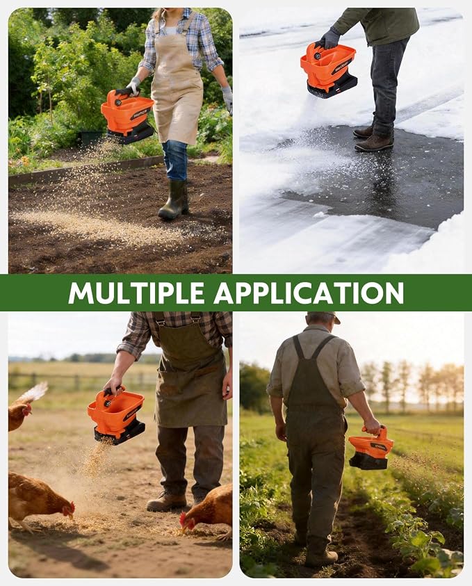 Battery Powered Seed Spreader, Handheld Power Spreader for Lawns, Rechargeable 7.2V Grass Spreader with 8-Level Settings and 3.3L Large Capacity for Snow, Rock Salt, Lawn, Garden
