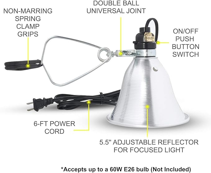 Simple Deluxe Clamp Lamp Light 60 Watt with 5.5 Inch Aluminum Reflector (no Bulb Included), 6 Feet Cord, 2 Pack, Black